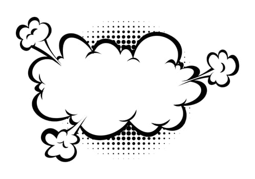Comic style explosion cloud with halftone shadows and smoke puffs. Cartoon illustration vector