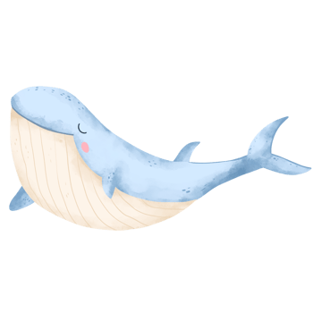 Watercolor cute blue whale cartoon illustration png