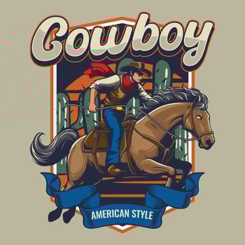 Rodeo Cowboy Riding Horse in Western Vintage Illustration for poster, flyer, social media, web pages, print media, greeting card, invitation, banner, t-shirt design vector
