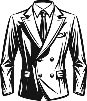 Formal Gathered Double-Breasted Suit Outline Art vector