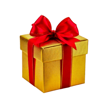 a gold gift with a red ribbon on it png