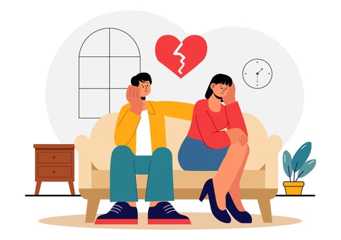 Breakup Tension Illustration Featuring a Couple in Dispute and Sitting Apart with Frustration vector