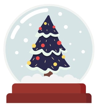 Flat icon of christmas snow globe with plastic christmas tree isolated on white background. vector
