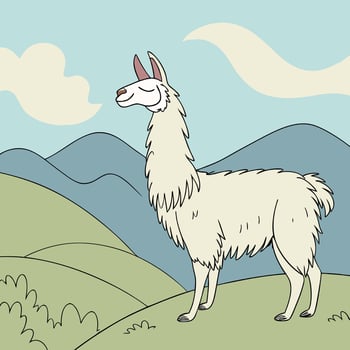 Illustration of a llama standing on a hill vector