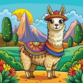 Illustration of a cute llama in mexican costume vector