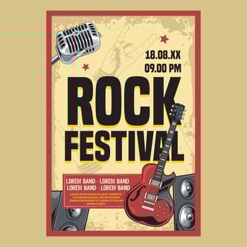Classic Rock and roll night party festival concert poster flyer with guitar and speaker illustration vector