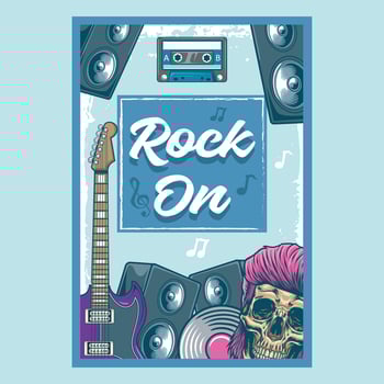 Rock Festival poster design template with electric guitar, amplifier, speaker, and skull illustration vector