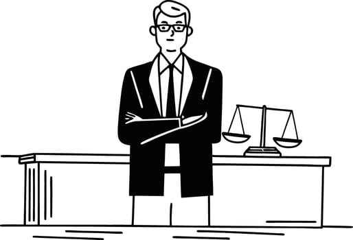 A cartoon judge standing in front of a desk vector