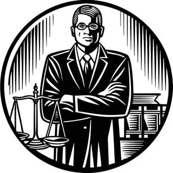 A man in a suit holding a scale of justice vector