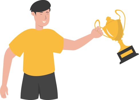 Guy Holding Trophy Illustration with Yellow Clothes vector
