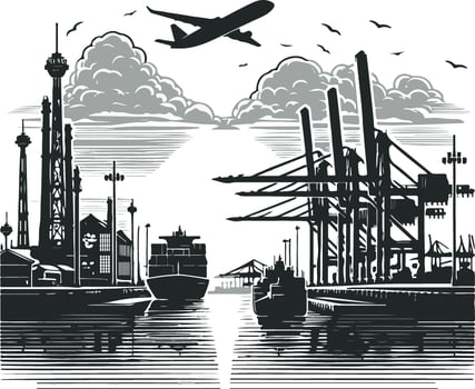 seaport silhouette illustration vector