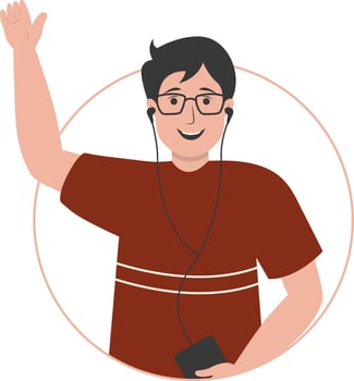 Man Listening Music Use Earphone in Smartphone vector
