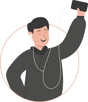 Man Listening Music Use Earphone in Smartphone vector