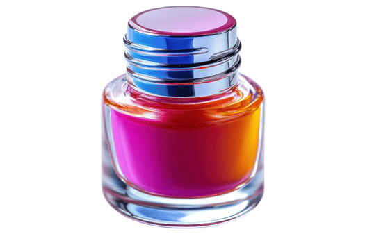 Vibrant nail polish bottle captured in bright colors showcasing gradient blend and sleek design png