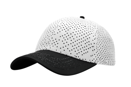 Stylish black and white perforated baseball cap designed for casual outdoor wear during sunny days png