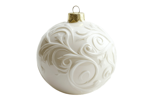 White decorative ornament with intricate detailing hanging against a plain background during the festive season png