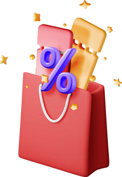 3D shopping bag with percent sign and coupon png