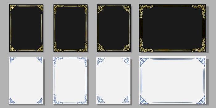 set of black and gold frames with ornate borders vector