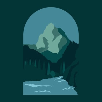 illustration of mountain forest and river scenery vector