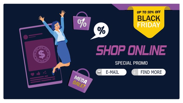 Women are excited about shopping online via mobile apps. vector