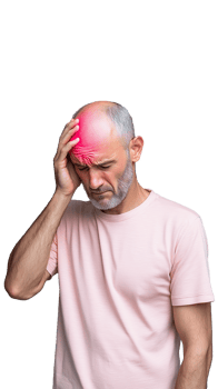 Man holding head in pain with visible discomfort on transparent background png