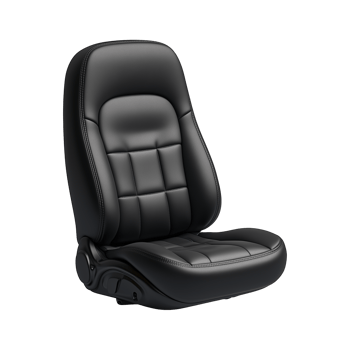 Ergonomic black car seat design with plush padding and sleek contours on transparent background png