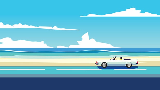 Tropical Marine drive holiday beach view minimal illustration vector