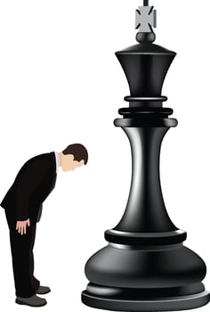 A man in a suit is looking at a chess piece vector