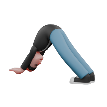 Cartoon Cameraman Character Creative 3D Style. A male cameraman poses down with hands and feet touching the floor, body forming a triangle with the hips as the apex. Illustration Model png