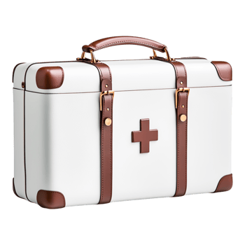 Vintage White Medical Case with Brown Straps and Red Cross Symbol png
