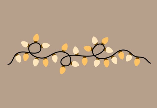 Decorative string of lights arranged in a playful, looping pattern on a plain beige background. Suitable for holiday decorations. hand-drawn illustration in flat style. vector