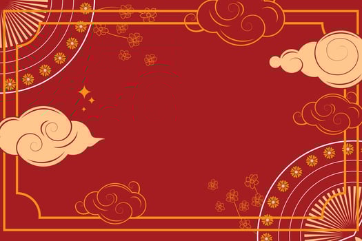 Elegant empty banner template with sparkles, hand fan, and floral accents for traditional Chinese design vector