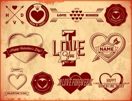 Set of vintage Valentines Day labels vector