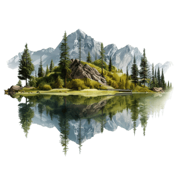 Scenic Mountain Lake with Pine Trees and Reflections png