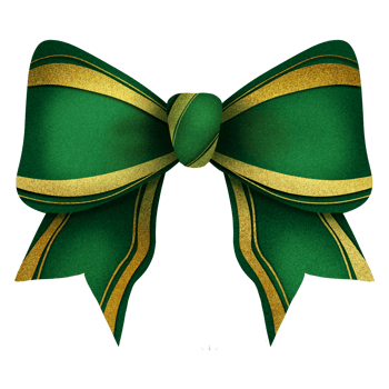 A green and gold bow on a Transparent background png