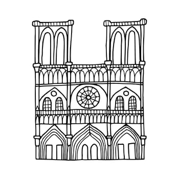 Silhouette of Notre Dame hand drawn illustration. Symbol of Paris. Vintage drawing painted by black inks for icon, logo or design vector