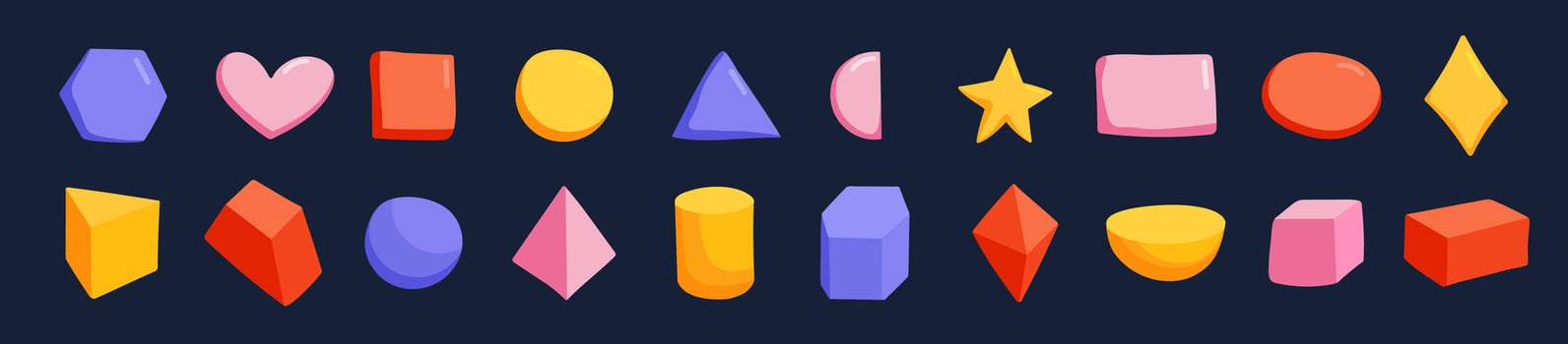 Colorful geometric shapes like squares, circles, and triangles for learning. vector