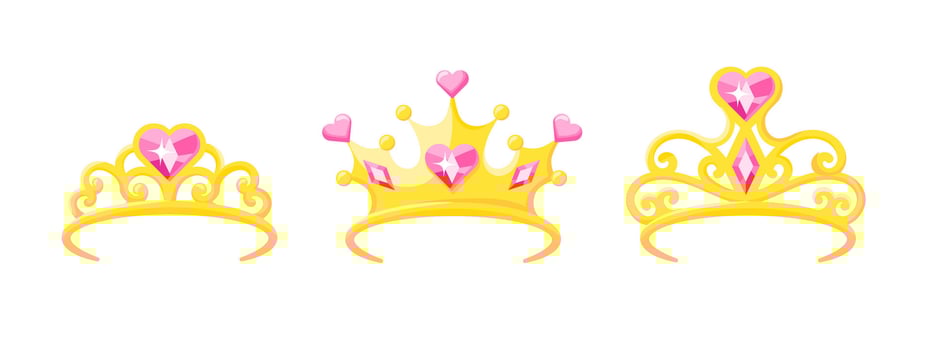Golden tiara with diamonds and hearts for royal and fairytale themes. vector