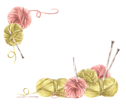 Balls of yarn threads banner Watercolor hand drawn illustration. Realistic green, pink skeins of string with knitting needles. Hobby knitting, handicrafts card, label template isolated from background png