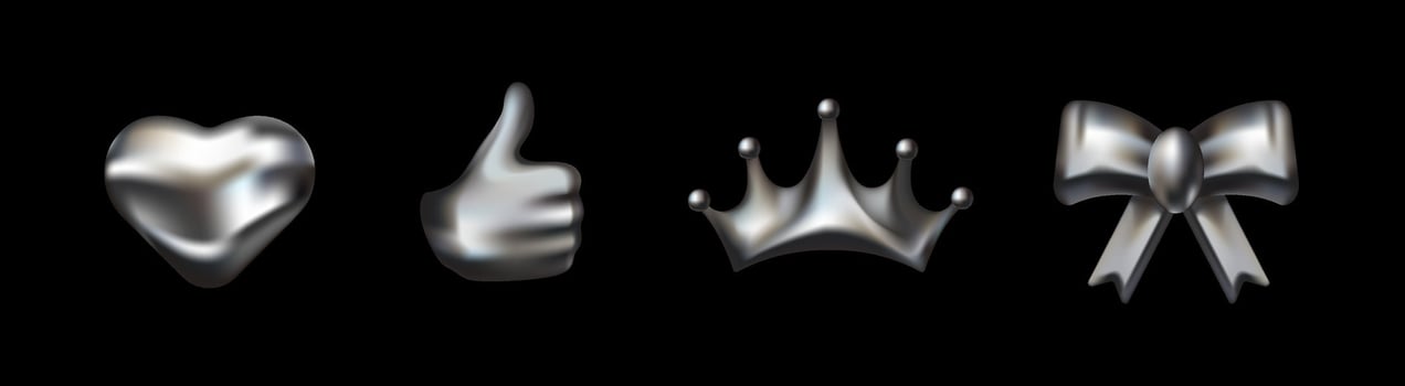 Chrome 3D shapes with stars and galaxy inspired designs vector
