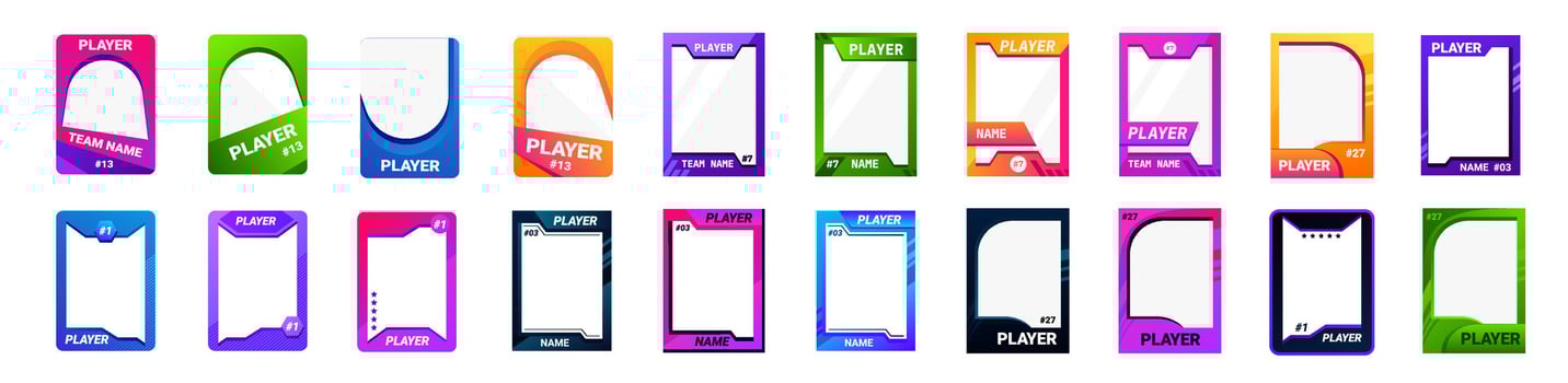 Customizable player card with team info and colorful design. vector