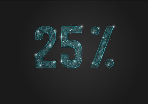 Abstract isolated blue 25 percent sale concept. Polygonal illustration looks like stars in the blask night sky in spase or flying glass shards. Digital design for website, web, internet. vector