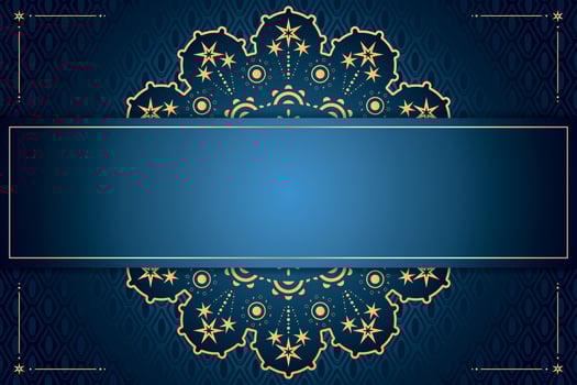 Luxury mandala blue gradient background with blank space for text. Template for design in blue and golden colors vector