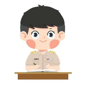 man in uniform sitting at a desk with a book vector