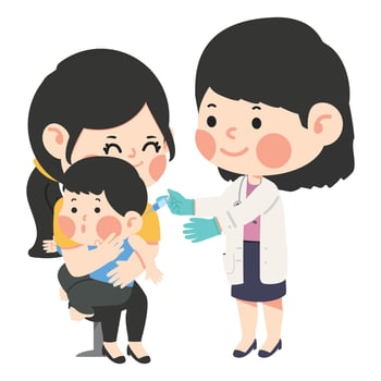 doctor is giving a boy a vaccine vector
