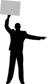 men holding sign pointing at right silhouette vector