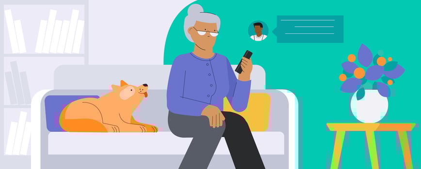 Old woman figure sitting on bench with her dog vector