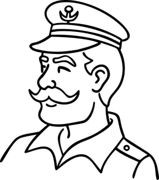 Captain Portrait Line Art Nautical Illustration with Anchor Hat for Marine Themes vector