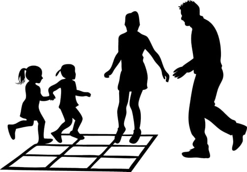 Family Playing Hopscotch Outdoor Activity Silhouette Art vector