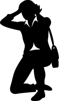 Silhouette of Kneeling Businesswoman Holding Head in Stressful Pose vector
